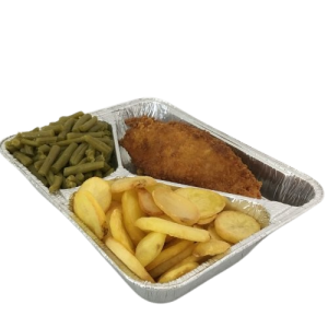 Aardappels met boontjes en kip schnitzel